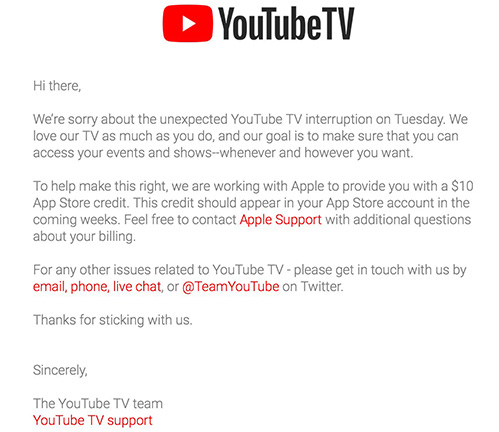 Thông báo của YouTube trên trang hỗ trợ.