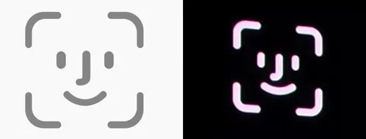 Biểu tượng Face ID (trái) và biểu tượng nhận diện khuôn mặt của Samsung (phải). Ảnh: The Verge.