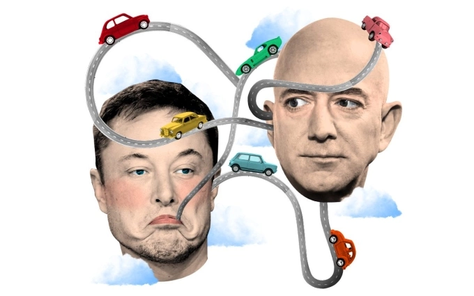 Jeff Bezos và Elon Musk đều phát triển xe tự lái. Ảnh: Telegraph.