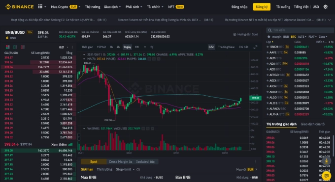 Giao diện token của Binance.