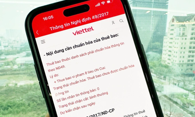 Ứng dụng báo thuê bao không đạt chuẩn, nhưng chưa nhận được tin nhắn thông báo. Ảnh: Lưu Quý