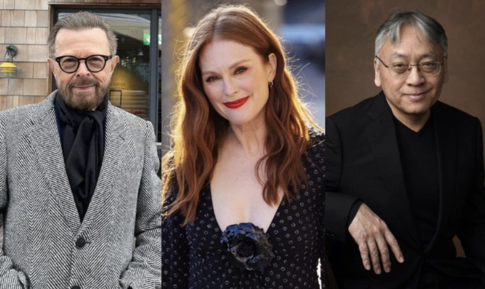 Từ trái qua: ca sĩ Björn Ulvaeus nhóm ABBA, diễn viên Julianne Moore và tác giả đoạt Nobel Văn học 2017 Kazuo Ishiguro có mặt trong danh sách người ký thư phản đối AI. Ảnh: AP/ Vanity Fair